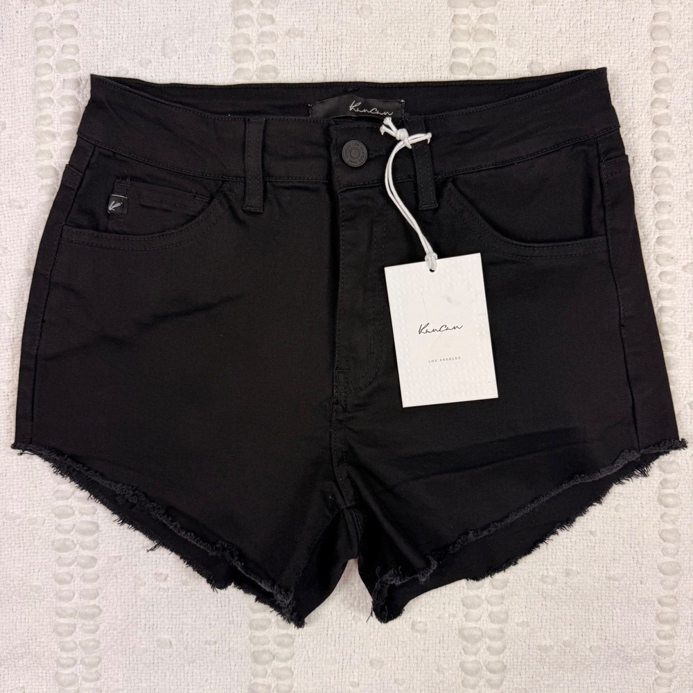 KanCan Black High‎ Rise Raw Hem Denim Jean Shorts KC6033BK Size 7/27 NEW